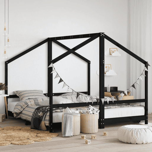 vidaXL Estrutura de cama infantil 2x(90x190) cm pinho maciço preto vidaXL Estrutura de cama infantil 2x(90x190) cm pinho maciço preto