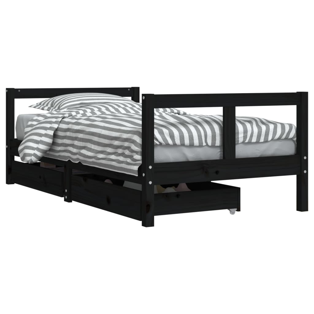 Vidaxl estructura cama infantil y cajones madera pino negro 80x160 cm