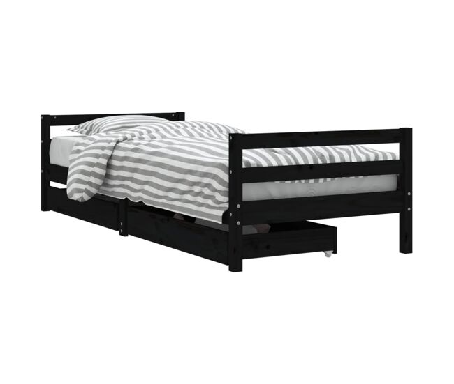 Vidaxl estructura de cama niños con cajones madera pino negro 80x200cm