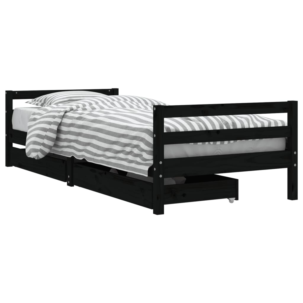 Vidaxl estructura de cama niños con cajones madera pino negro 90x200cm