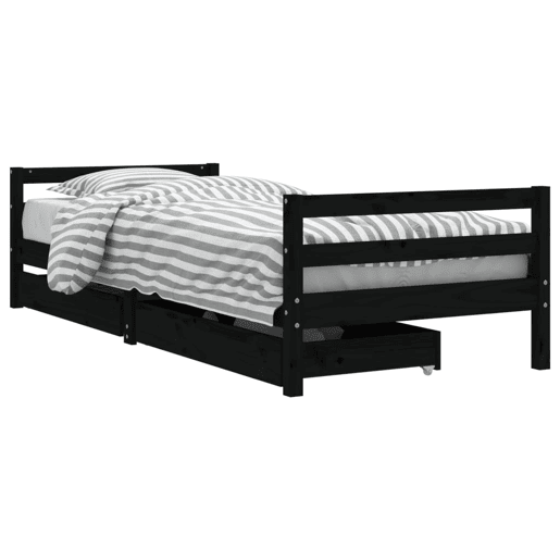 vidaXL Estrutura cama infantil c gavetas 90x200 cm pinho maciço preto
