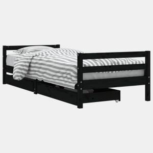 vidaXL Estrutura cama infantil c gavetas 90x200 cm pinho maciço preto