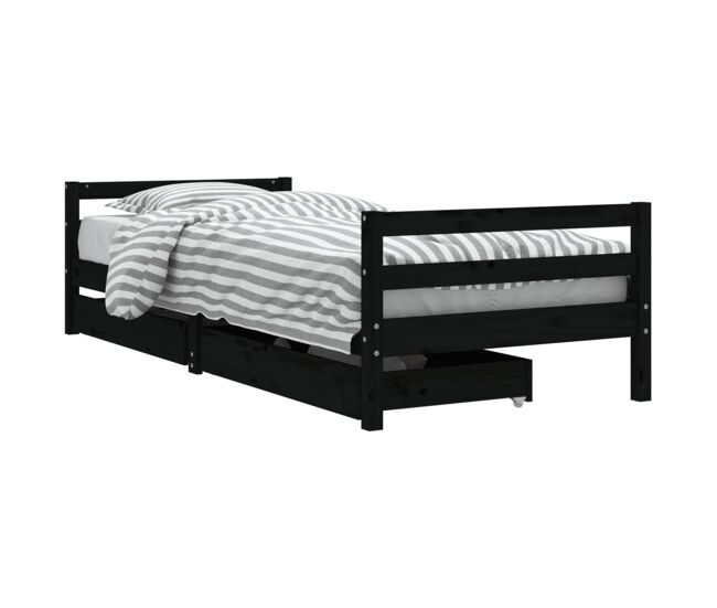 Vidaxl estructura de cama niños con cajones madera pino negro 90x200cm