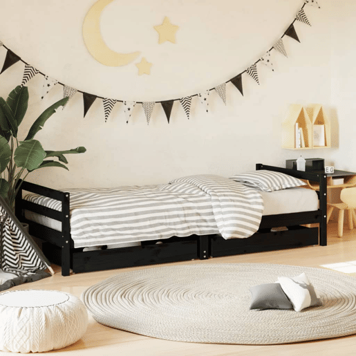 vidaXL Estrutura cama infantil c gavetas 90x200 cm pinho maciço preto