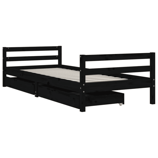 vidaXL Estrutura cama infantil c gavetas 90x200 cm pinho maciço preto