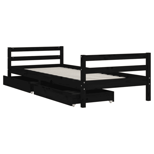 vidaXL Estrutura cama infantil c gavetas 90x200 cm pinho maciço preto