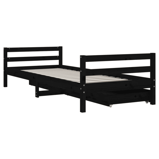 vidaXL Estrutura cama infantil c gavetas 90x200 cm pinho maciço preto