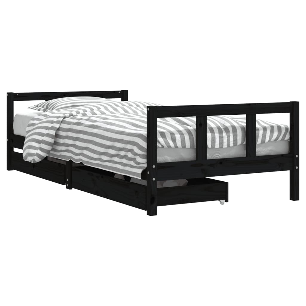 Vidaxl estructura de cama niños con cajones madera pino negro 90x200cm