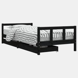 vidaXL Estrutura cama infantil c gavetas 90x200 cm pinho maciço preto