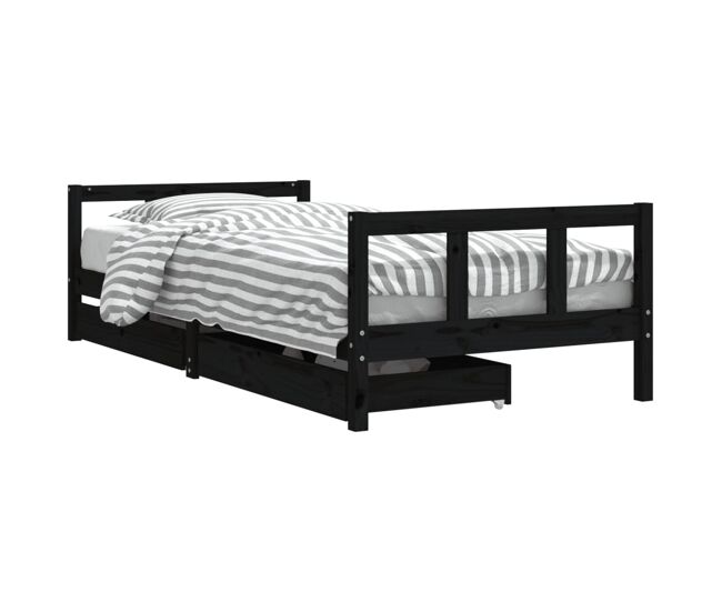 Vidaxl estructura de cama niños con cajones madera pino negro 90x200cm