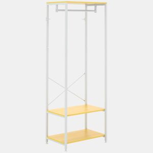 HOMCOM Suporte para Cabide com Barra Suspensa e 2 Estantes de Armazenamento para 6 Pares de Sapatos para Entrada Corredor Quarto 60x40x167,5 cm Natural e Branco