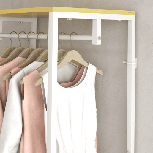 HOMCOM Suporte para Cabide com Barra Suspensa e 2 Estantes de Armazenamento para 6 Pares de Sapatos para Entrada Corredor Quarto 60x40x167,5 cm Natural e Branco