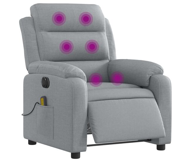 Vidaxl sillón reclinable de masaje eléctrico tela gris claro