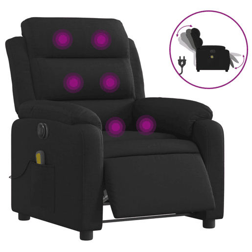 vidaXL Poltrona reclinável de massagens elétrica tecido preto