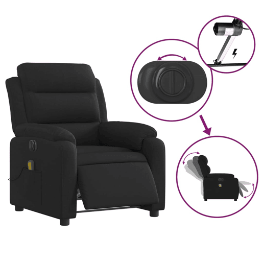 vidaXL Poltrona reclinável de massagens elétrica tecido preto