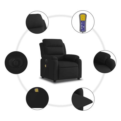 vidaXL Poltrona reclinável de massagens elétrica tecido preto
