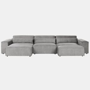 Sofá de canto modular HELLNAR Tecido Cinzento com repousa-pés 3 lugares à direita