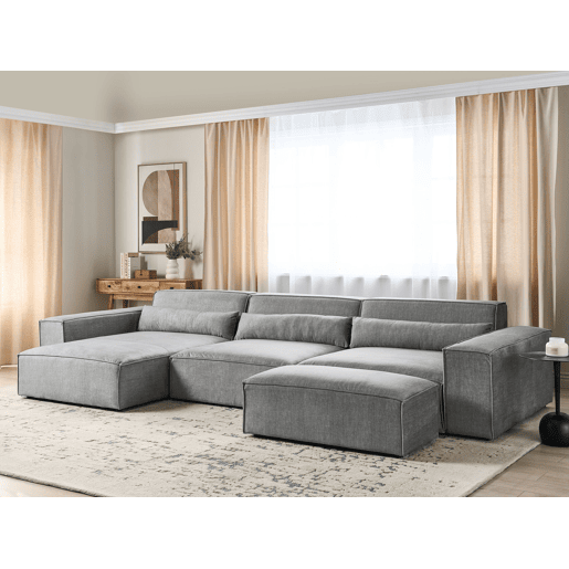 Sofá de canto modular HELLNAR Tecido Cinzento com repousa-pés 3 lugares à direita