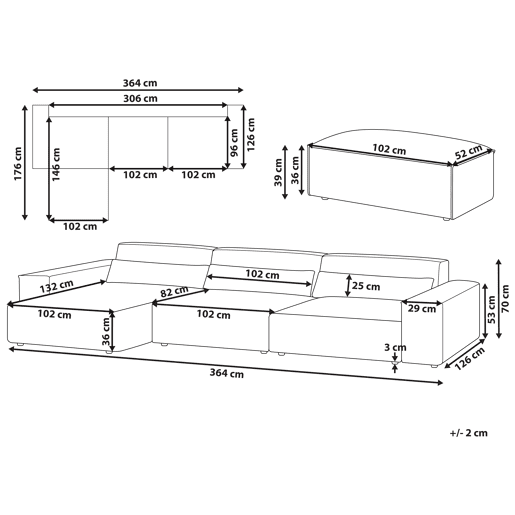 Sofá de canto modular HELLNAR Tecido Cinzento com repousa-pés 3 lugares à direita