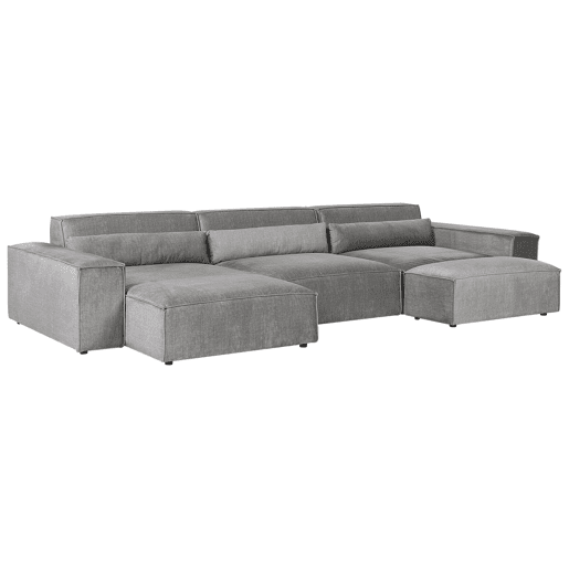 Sofá de canto modular HELLNAR Tecido Cinzento com repousa-pés 3 lugares à direita