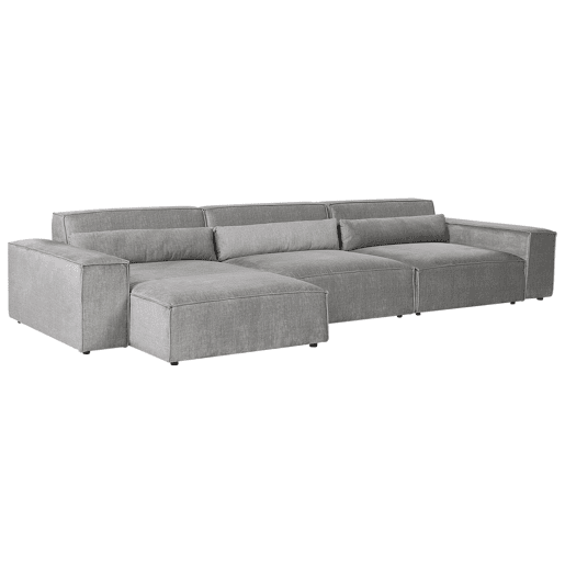 Sofá de canto modular HELLNAR Tecido Cinzento com repousa-pés 3 lugares à direita