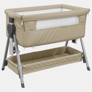 vidaXL Cama de bebé com colchão tecido de linho cinza-acastanhado