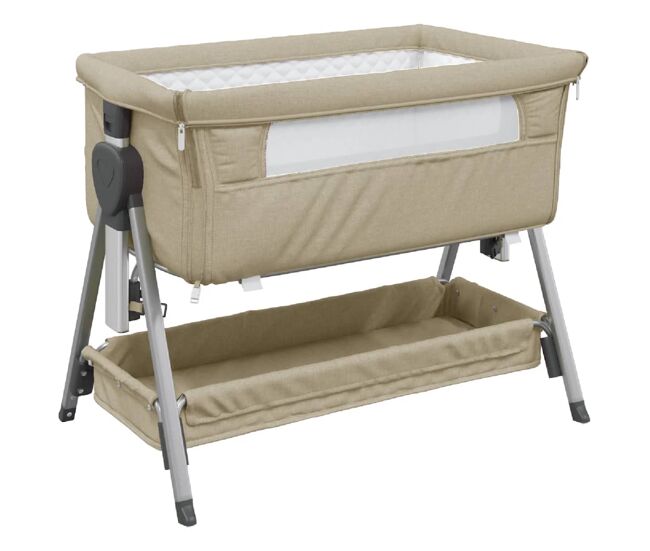 Vidaxl cuna con colchón tela de lino gris taupe