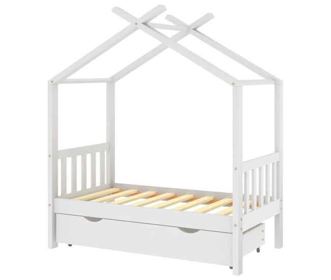 Vidaxl estructura de cama niños y cajón madera maciza blanca 70x140 cm