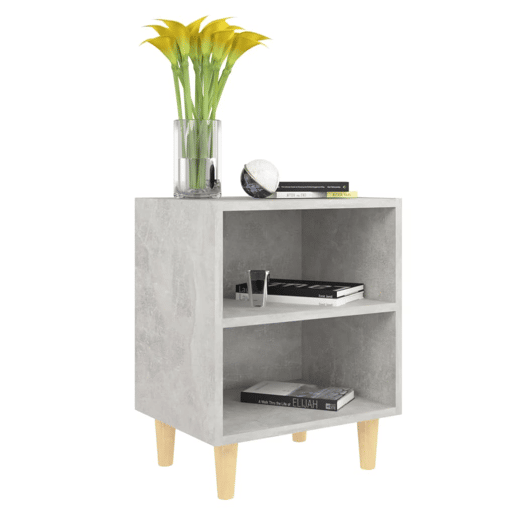 vidaXL Mesa cabeceira pernas madeira maciça 40x30x50cm cinzento cimen. vidaXL Mesa cabeceira pernas madeira maciça 40x30x50cm cinzento cimen.