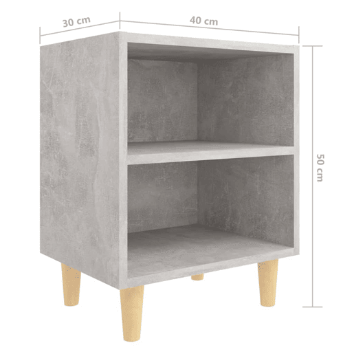 vidaXL Mesa cabeceira pernas madeira maciça 40x30x50cm cinzento cimen. vidaXL Mesa cabeceira pernas madeira maciça 40x30x50cm cinzento cimen.