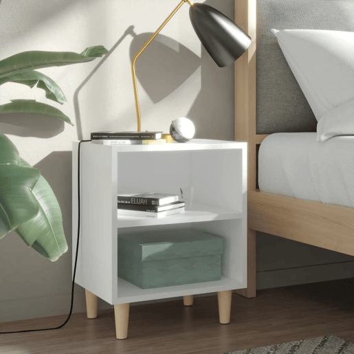 vidaXL Mesa de cabeceira c pernas em madeira maciça 40x30x50cm branco
