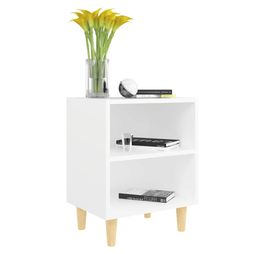 vidaXL Mesa de cabeceira c pernas em madeira maciça 40x30x50cm branco