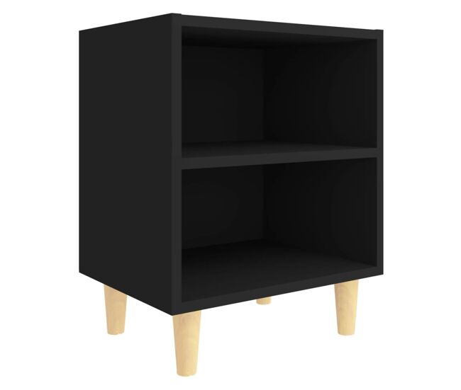 Vidaxl mesita de noche con patas de madera maciza negra 40x30x50 cm