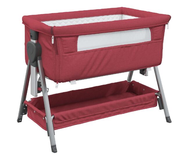 Vidaxl cuna con colchón tela de lino rojo