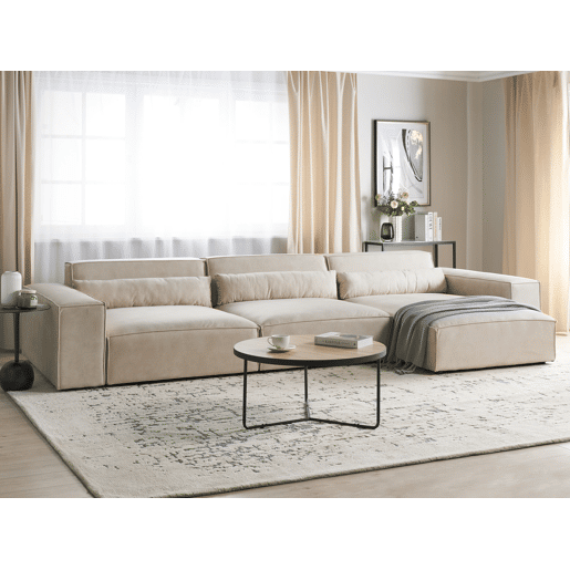 Sofá de canto modular HELLNAR Veludo Creme claro 3 lugares à esquerda Sofá de canto modular HELLNAR Veludo Creme claro 3 lugares à esquerda