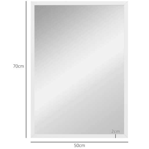 HOMCOM Espelho de Parede Decorativo 50x70 cm Espelho Retangular Espelho de Casa de Banho com 4 Ganchos Metálicos Estilo Moderno para Sala Quarto Entrada Branco