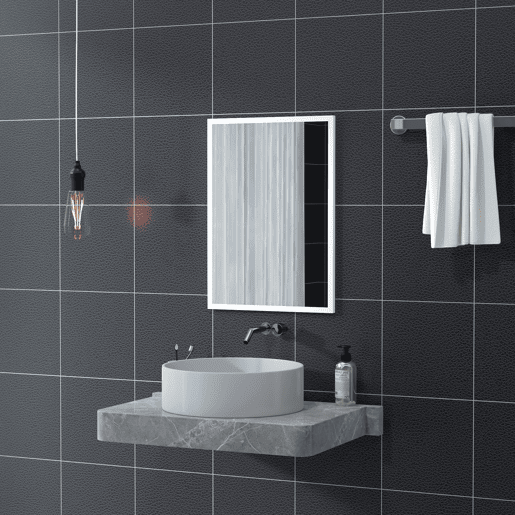 HOMCOM Espelho de Parede Decorativo 50x70 cm Espelho Retangular Espelho de Casa de Banho com 4 Ganchos Metálicos Estilo Moderno para Sala Quarto Entrada Branco
