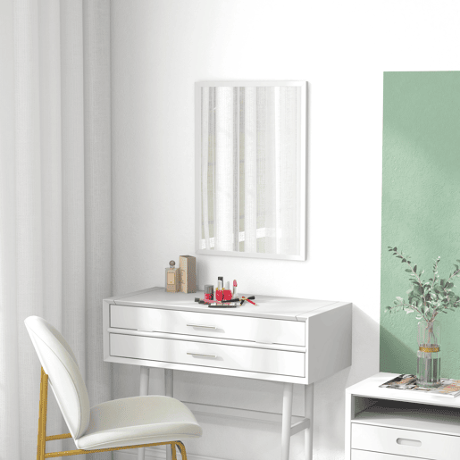 HOMCOM Espelho de Parede Decorativo 50x70 cm Espelho Retangular Espelho de Casa de Banho com 4 Ganchos Metálicos Estilo Moderno para Sala Quarto Entrada Branco