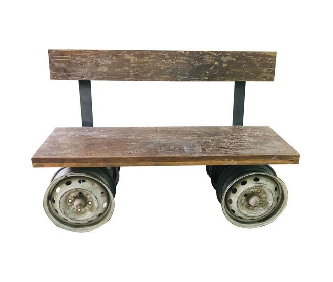 Banco de madera y metal marrón 142x44x98