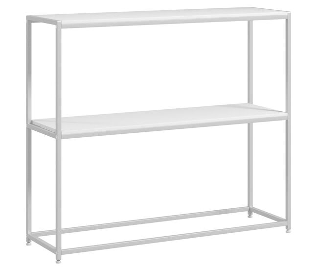 Homcom mesa consola recibidor mesa de entrada con estante abierto y estructura de acero antivuelco para salón pasillo 100x30x87 cm blanco
