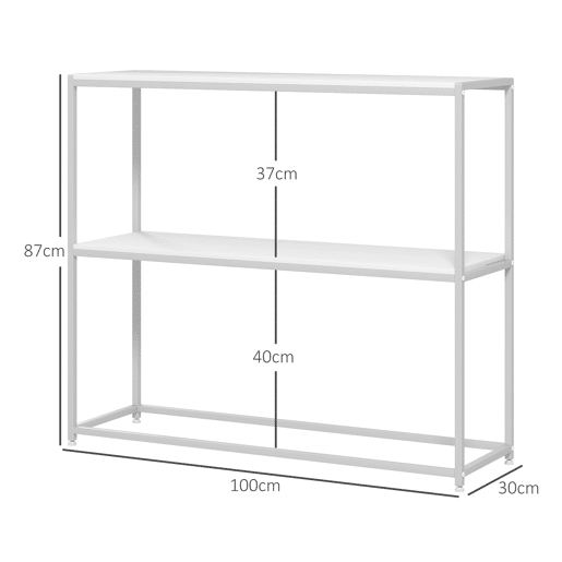 HOMCOM Mesa Consola de Entrada Mesa de Entrada com Estante Aberto e Estrutura de Aço Anti-tombo para Sala Corredor 100x30x87 cm Branco