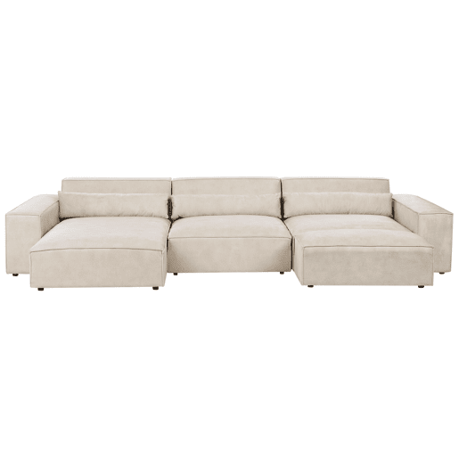 Sofá de canto modular HELLNAR Veludo Creme claro com repousa-pés 3 lugares à direita Sofá de canto modular HELLNAR Veludo Creme claro com repousa-pés 3 lugares à direita