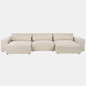 Sofá de canto modular HELLNAR Veludo Creme claro com repousa-pés 3 lugares à direita