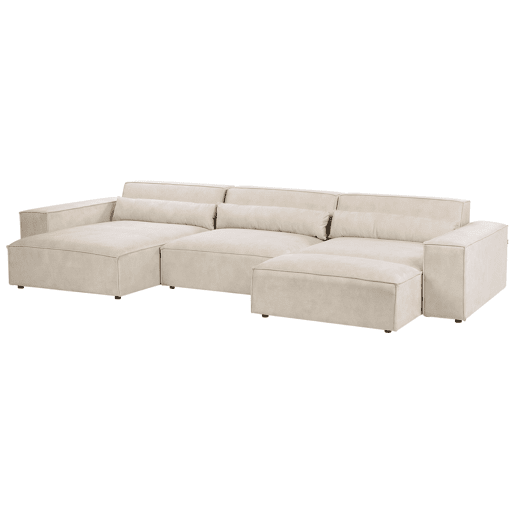 Sofá de canto modular HELLNAR Veludo Creme claro com repousa-pés 3 lugares à direita Sofá de canto modular HELLNAR Veludo Creme claro com repousa-pés 3 lugares à direita