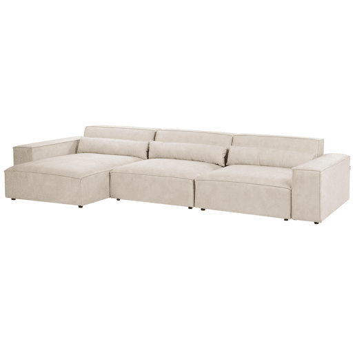 Sofá de canto modular HELLNAR Veludo Creme claro com repousa-pés 3 lugares à direita Sofá de canto modular HELLNAR Veludo Creme claro com repousa-pés 3 lugares à direita