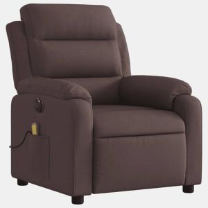 vidaXL Poltrona reclinável massagens elétrica tecido castanho-escuro