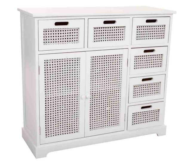 Aparador de madera y rejilla blanco 86x33x78.5