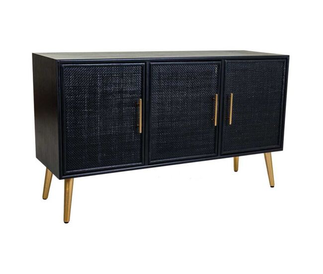 Aparador de madera y rejilla lacado negro 120x41,5x71