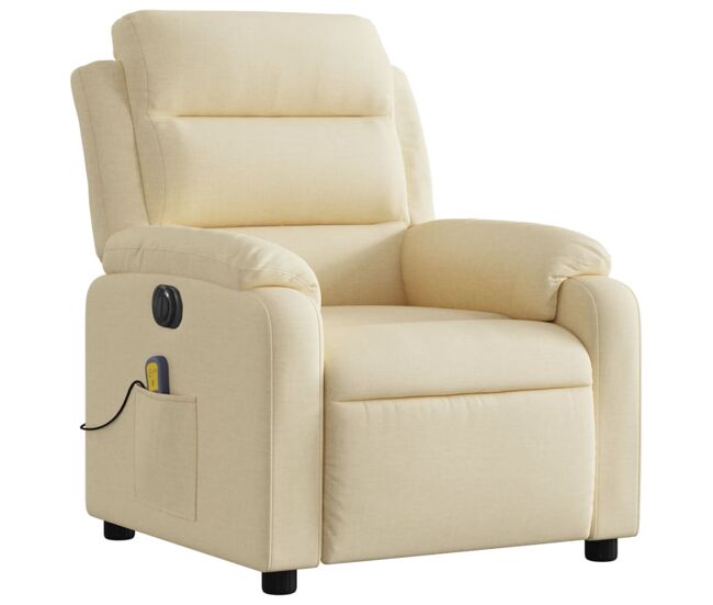 Vidaxl sillón reclinable de masaje eléctrico tela color crema