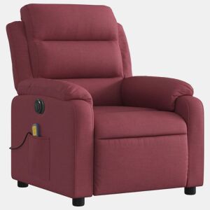 vidaXL Poltrona reclinável de massagens elétrica tecido vermelho tinto
